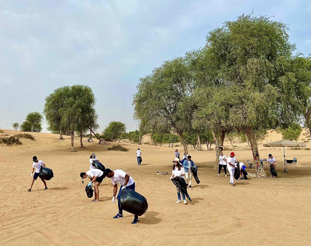 few people doing desert cleaning activity