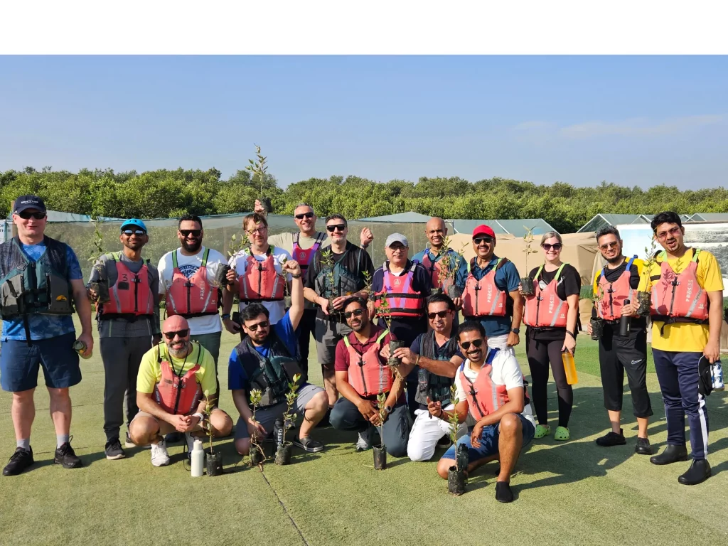 A group of people ready for doing kayaking in uae
