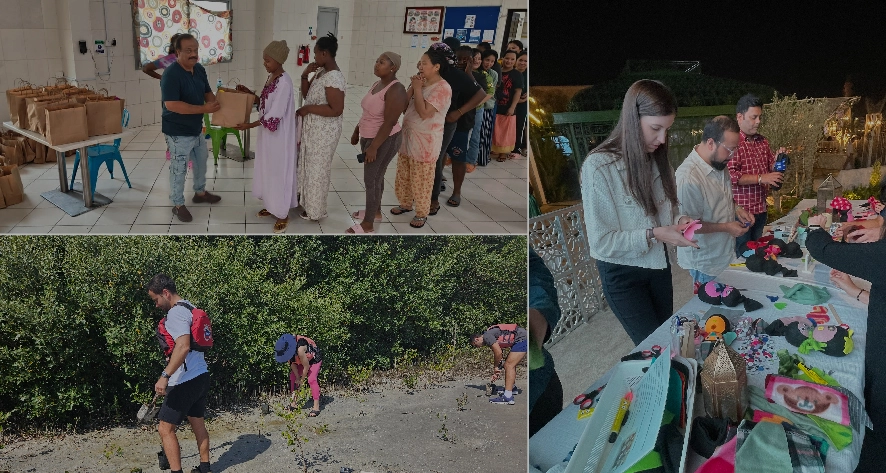 Diverse group of people engaging in activities: crafting, socializing, and enjoying community interaction in a vibrant setting.